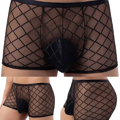 £5.10 • Buy Mens Sexy Sheer See Through Boxer Briefs Underwear Mesh Shorts Trunks Underpants