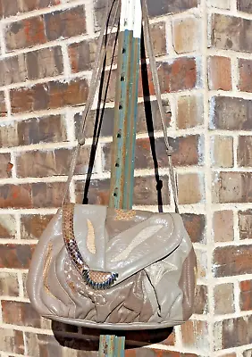 Vintage Sharif Genuine Leather Taupe/ Neutral Snake Skin Crossbody Bag • $23.95