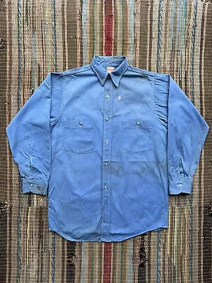 Vintage 1930’s Gate City Rare Heavy Cotton Twill Blue Work Shirt Medium No Hole • $149.99