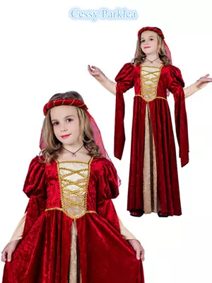 E4-2 Girl Renaissance Maiden Red Medieval Historical Book Week Halloween Costume • $34.95