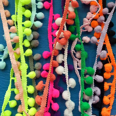 £1.59 • Buy 10mm Ball Pom Pom Bobble Trim Braid Fringe Ribbon Edging Craft Decoration