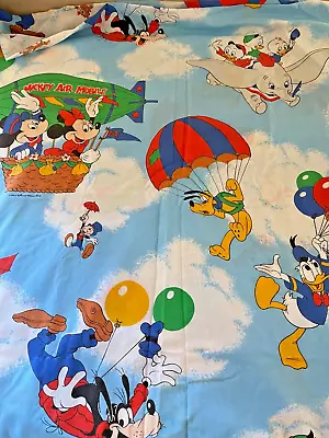Vintage Disney Hot Air Balloon Mickey Minnie Dumbo Goofy Pluto Double Flat Sheet • $29.99