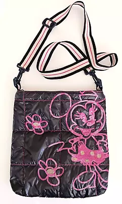 Disney Parks Quilted Navy Puffer Crossbody Pink Sequin Minnie 11X2X11 • $13.99