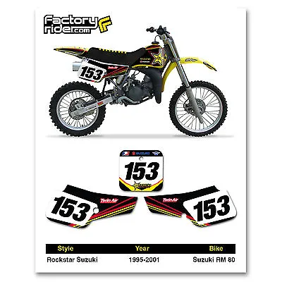 1995-2001 SUZUKI RM 80 Team Rockstar Motocross Graphics Dirt Bike Number Plates  • $58.95