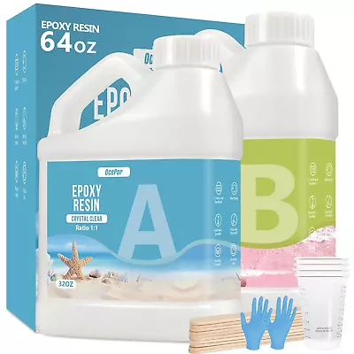 Epoxy Resin-64Oz Crystal Clear Epoxy Resin Kit No Yellowing No Bubble Art Resi • $35.68