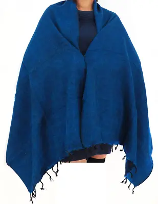 Very Warm And Soft Wool Yak Woolen Shawl Wrap - 80  X 32  Inches - Blue Color • $27.95
