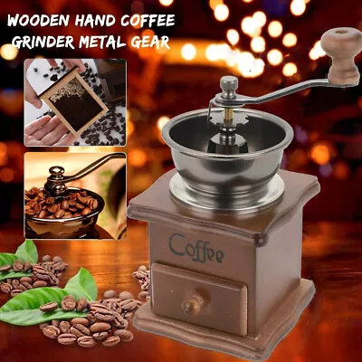 Manual Coffee Grinder Burr Retro Wooden Coffee Bean Spice Mill Grinding Machine • £12.96