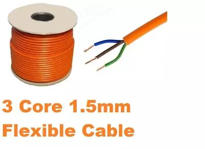 ORANGE 3 Core Flexible Flex Mains Wire Cable 1m - 100m 1.5mm 13Amp 3183Y • £8
