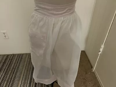 Vintage White Sheer Cotton Half Apron With Pink Pocket And Hem Dainty Pretty • $3.59