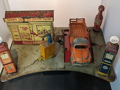 MARX Sunny Side Service Station + Truck Tin Litho Pressed Metal Lights 30s • $529.98