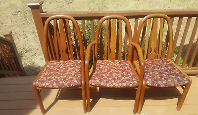 3 Uldum Mobelfabrik Teak Mid Century Danish Modern Dining Chairs 2 Side/ 1 End • $399.99