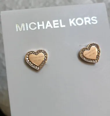 Michael Kors Rose Gold Plated Over Stainless Steel Crystal Heart Stud Earrings • $45