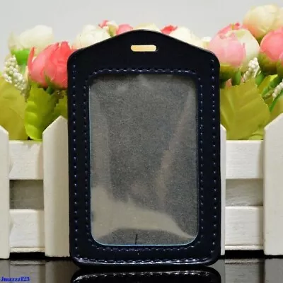 1x Clear Faux Leather Vertical Name Tag ID Card Holder Badge Stylish Work- BLACK • $2.92