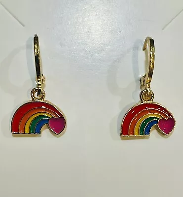 🏳️‍🌈 Rainbow Heart Gold Earrings Love Gay Pride LGBTQ Trans Gift 🏳️‍🌈 • £4.49