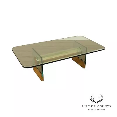 Postmodern Sculptural Glass And Brass Coffee Long Table • $1495