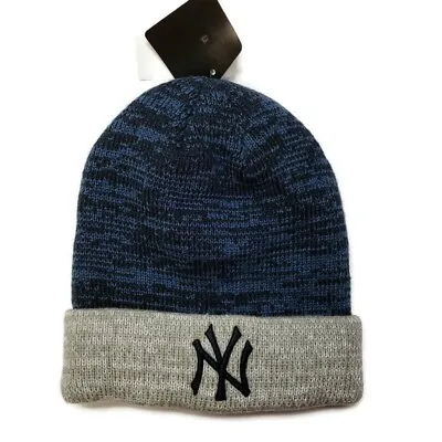 MLB New York Yankees Mens Beanie Blue Grey One Size Winter Raised Cuff Knit Hat  • $18.47