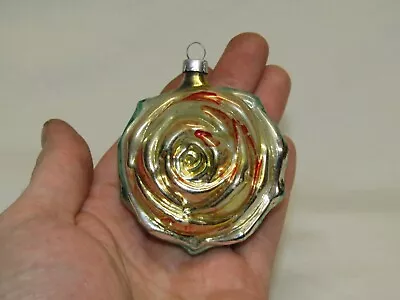 West German Antique Glass Rose Flower Vintage Christmas Ornament 1960's • $18