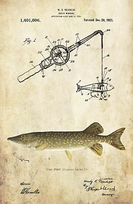 Vintage Northern Pike Fishing Spearing Decoy Patent Art Print 11x17  Wall Decor • $20.24