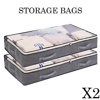 2x Large Underbed Storage Bag Shoes Clothes Zipped Organizer Fabric Storage Bags • £6.99