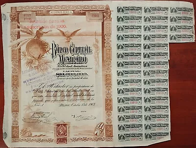 Mexico 1903 Blueberry Banco Central Mexicano $ 1000 Pesos Coupons Bond Loan • $470