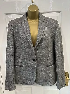 Women’s Zara Basic Grey Stretch Blazer Jacket With Elbow Patches Size XL / 16 • £10.99