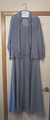 J Kara Beaded Full Length Dusty Blue Gown 16W Mother Of The Bride/Groom~w/Jacket • $99.99