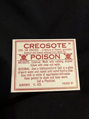 Medicine Bottle Label Original Vintage Poison Quack Pharmacy Creosote • $1.99