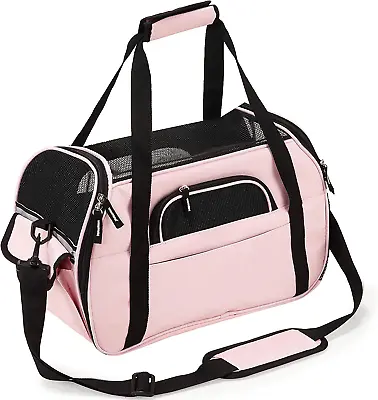 Pink Pet Carrier For Puppy Cat | Fabric Mesh Breathable Travel Bag Car Seat Belt • £31.43