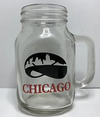 Mason Jar Drinking Glass With Handle Chicago Print On Front • $12.97