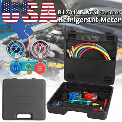 $75.92 • Buy Manifold Gauge Set A/C Refrigeration Kit With Box For R1234YF Refrigerant Meter