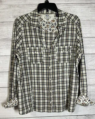 MNG By Mango Brown Plaid  Long Sleeve Button Down Woman’s Shirt Size 12 • $10.55