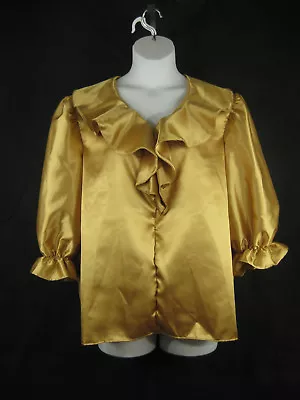 Square Dance Blouse Petite - XL Petite Ruffled Front 3/4 Sleeves Gold Silver NEW • $45.99