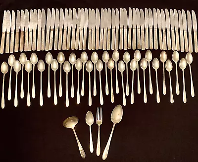 84pc VTG H&T MFG Co Silverplate 1940 MEADOW FLOWER 48 Knives 32 Long Teaspoon + • $39.99