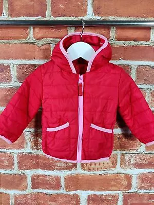 Baby Girls M&s Red Lightweight Coat Jacket Age 12-18 Months Quilted Hood 86cm • £7.99