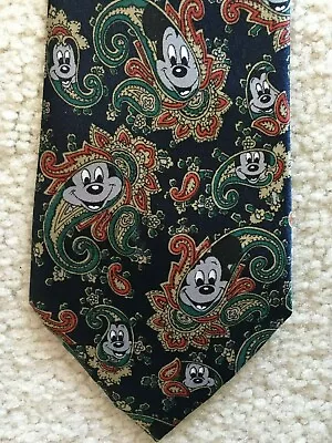 Mickey Mouse Tie Albear Paisley 100% Silk Blue Red Green Holiday • $7.99