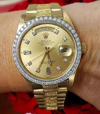 36mm Rolex President Day Date 18k Yellow Gold Diamond Bezel & Dial Watch 18078 • $14899