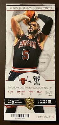 Chicago Bulls 12/15/2012 NBA Ticket Stub Vs Brooklyn Nets • $5.95