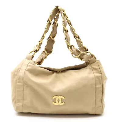 CHANEL Chain Shoulder Bag Semi Shoulder Lambskin Leather Beige • £607.39