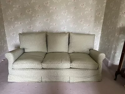 Used Traditional Three Seater Sofa Loose Covered In Green Nina Campbell Fabric • £500