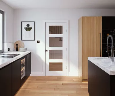£82 • Buy Shaker 4 Panel Solid Pine White Primed Glazed Internal Doors