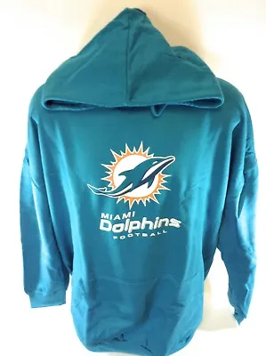 Mens Majestic NFL Miami Dolphins Aqua Blue Screen Print Football Pullover Hoodie • $39.99