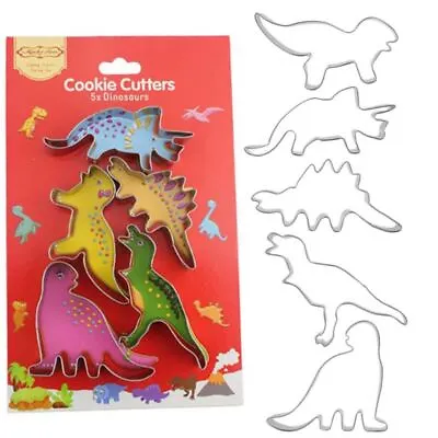 Set Of 5 Large Dinosaur Cookie Cutters - Kids Biscuit Mould For Cake Decorating • £6.49