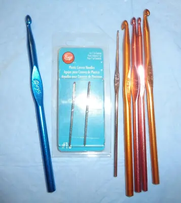 8 Various Boye Aluminum Crochet Hooks / Needle Point Needles G I J K #5 #16 7pt. • $14.99