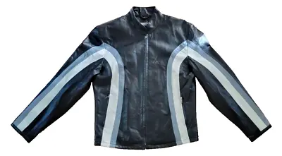 Vintage Woman's Biker Leather Jacket USA DREAM APPAREL  Large Black Gray Ivory • $89
