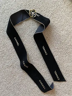 Authentic Chanel Ribbon 4cm Width With Metal Camellia Buckle Gift Wrapping 59cm • £61.85