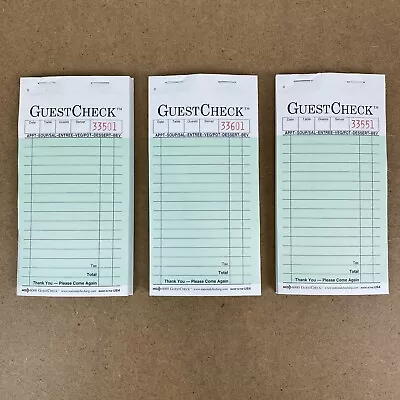 Guest Check 2 Part Double Carbon Restaurant Server Order 50 Page Book LOT OF 3 • $9.99