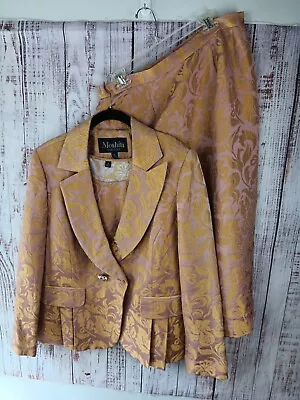 Moshita Couture 3-Piece Skirt Suit Sz 14 Tank Blazer Jacket Pink Gold Wedding • $60