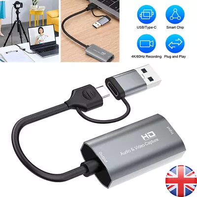 HDMI To Type C Video Audio Capture Card Adapter Screen Recorder USB-C  1080P 4K • £11.23