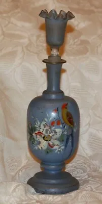 Antique Bristol Glass Decanter & Unusual Stopper Bird & Flowers • $170.88