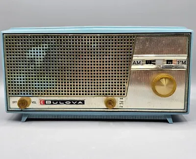 VTG Bulova Watch Co. AM-FM 8-Tube Radio Model 370 Dawn Blue - WORKING (RARE) • $274.99